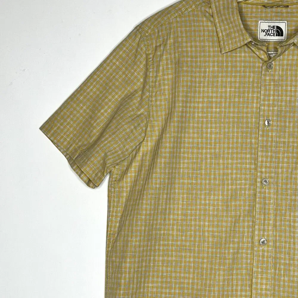 The North Face Short Sleeve Checkered Button Shirt Yellow Mens Large